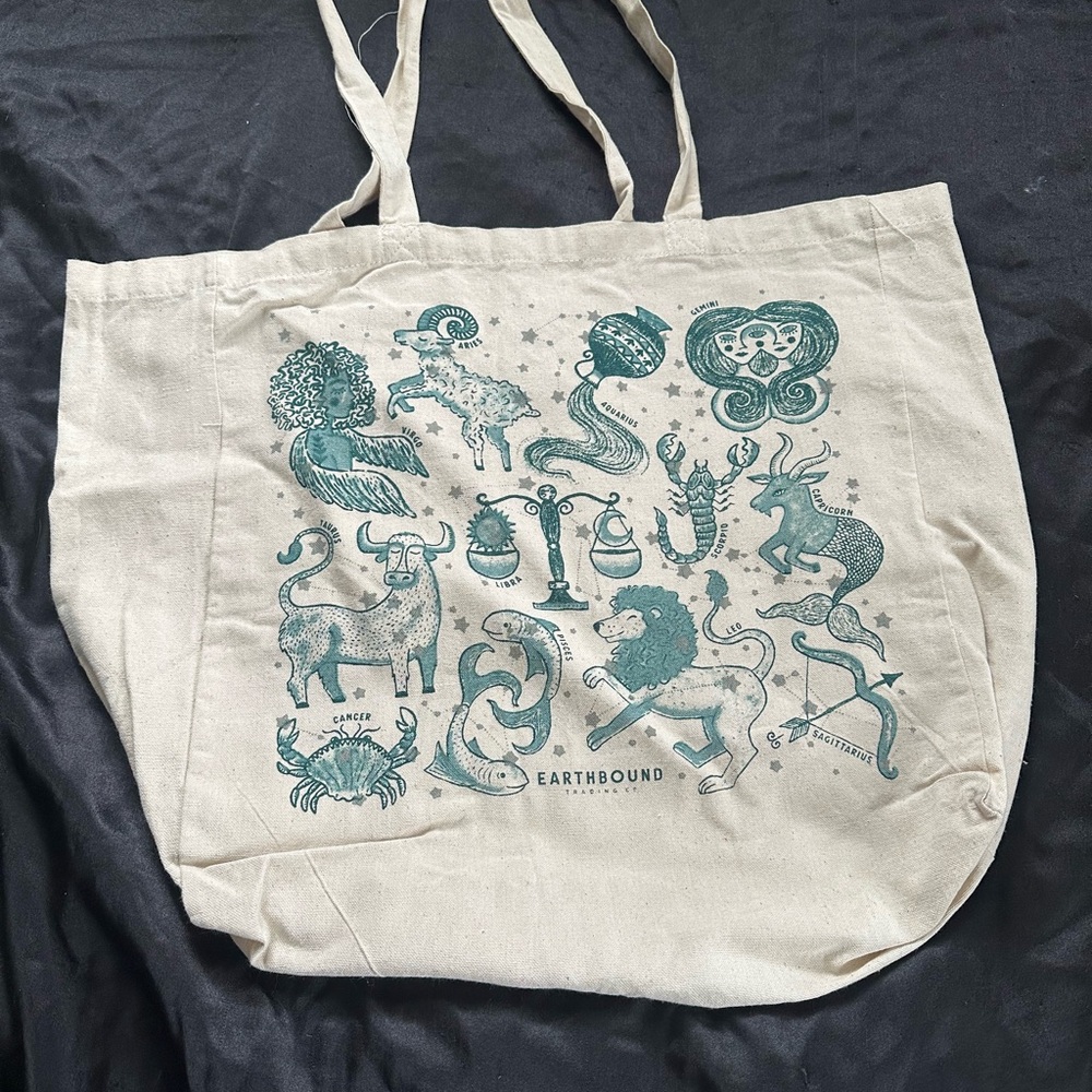 Earthbound Zodiac Canvas Tote Bag - Cream and Green